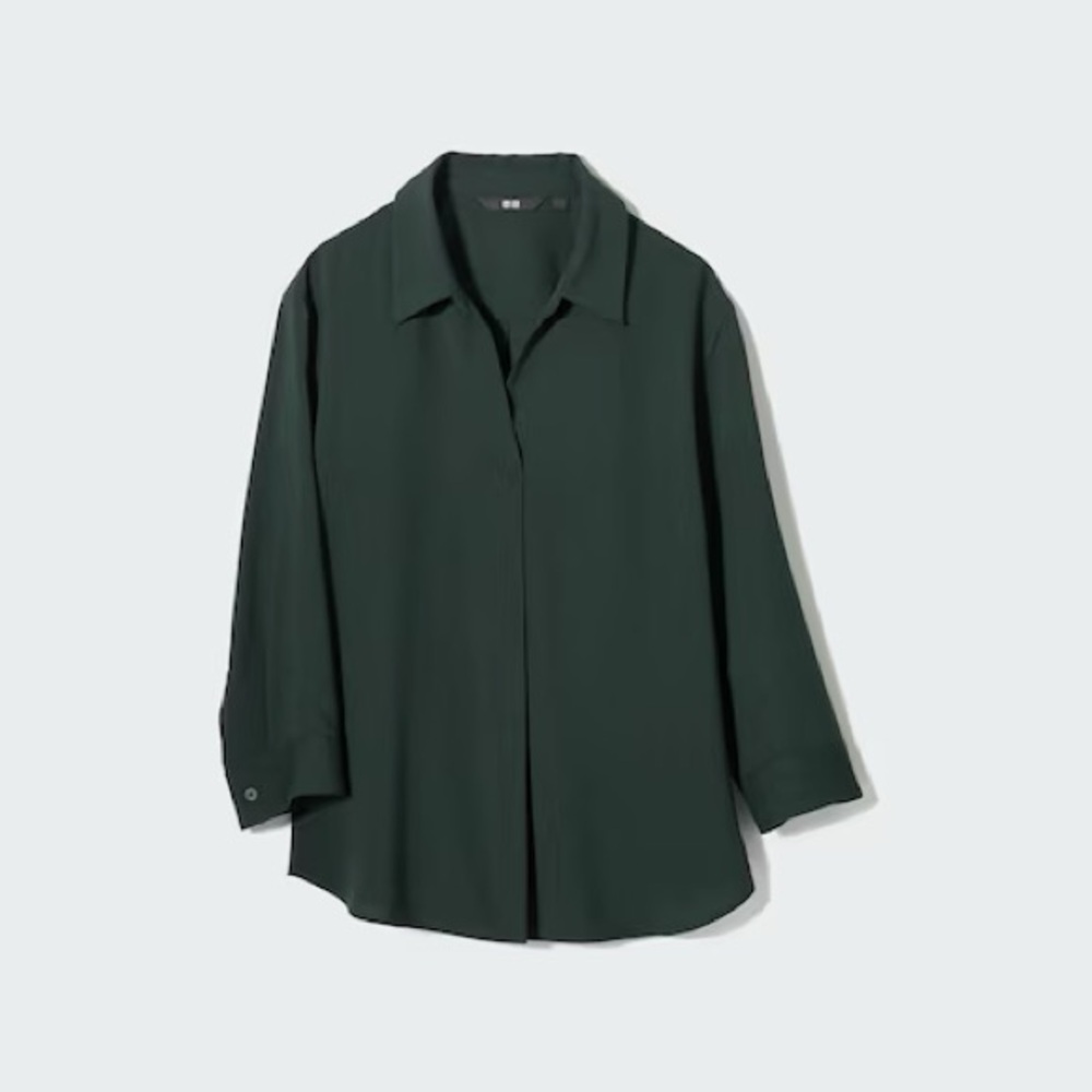 NWT Uniqlo Rayon Skipper Collar 3/4 Sleeve Blouse